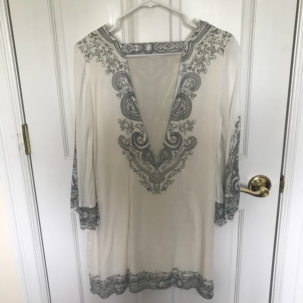 Boho Tunic Dress | Paisley Print Bell Sleeve Shift Dress - Picture 4 of 5